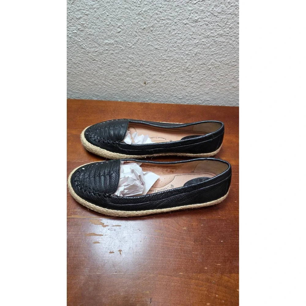 Sofft Black Leather Espadrille Flats Women's 7.5M Woven Slip‎ On Loafers Casual